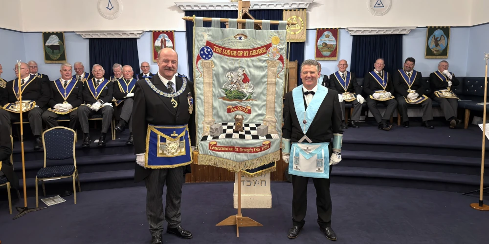 DPGM VW Bro Richard Ebrey with Lodge of St George WM W Bro Dean Martin