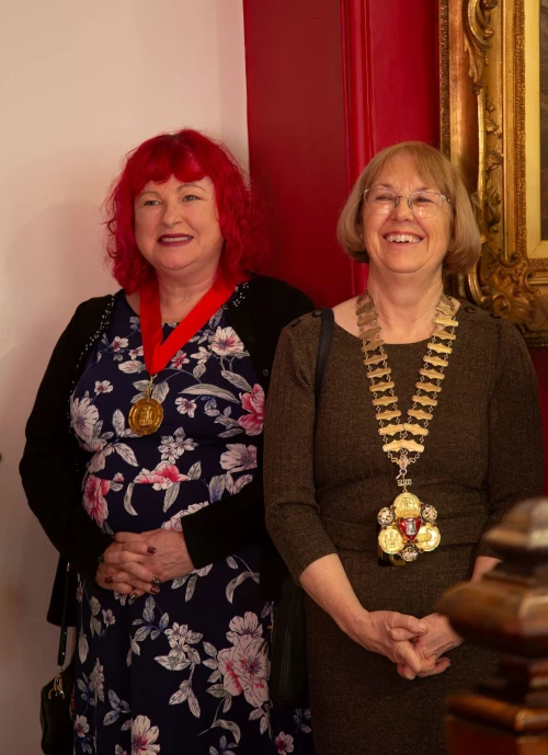 Showing The Town Mayor of Barnstaple and the Lady Mayoress during the presentation. (l-r Miss Gwen Thomas, Lady Mayoress for Barnstaple Town Council; Councillor Janet Coates, Town Mayor of Barnstaple)